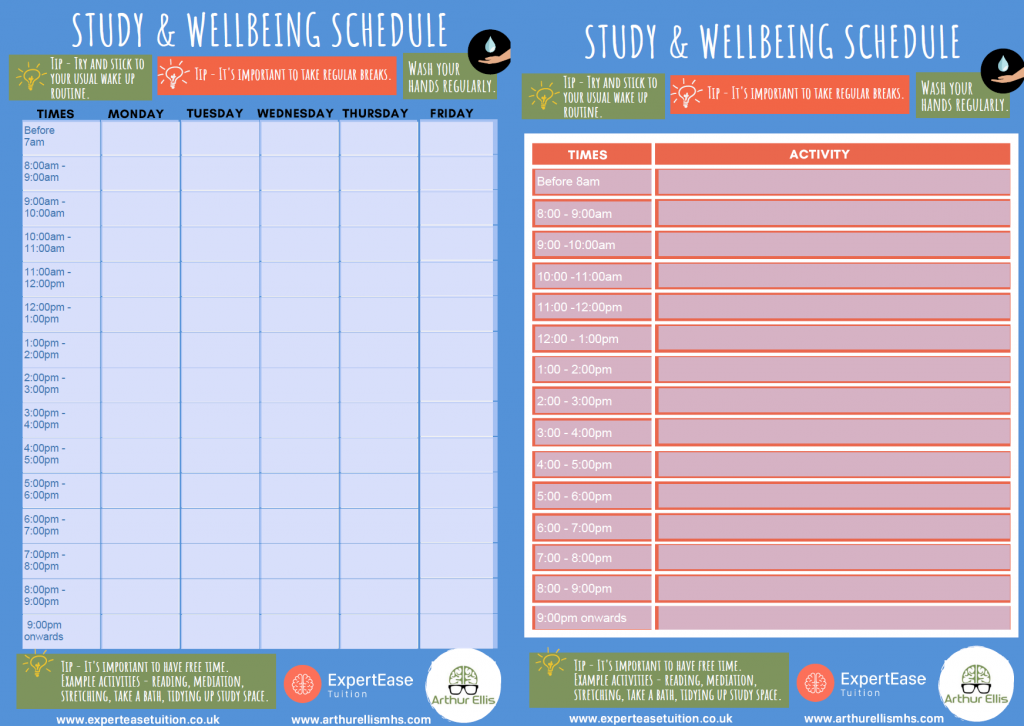 Home Learning Study and well-being schedule